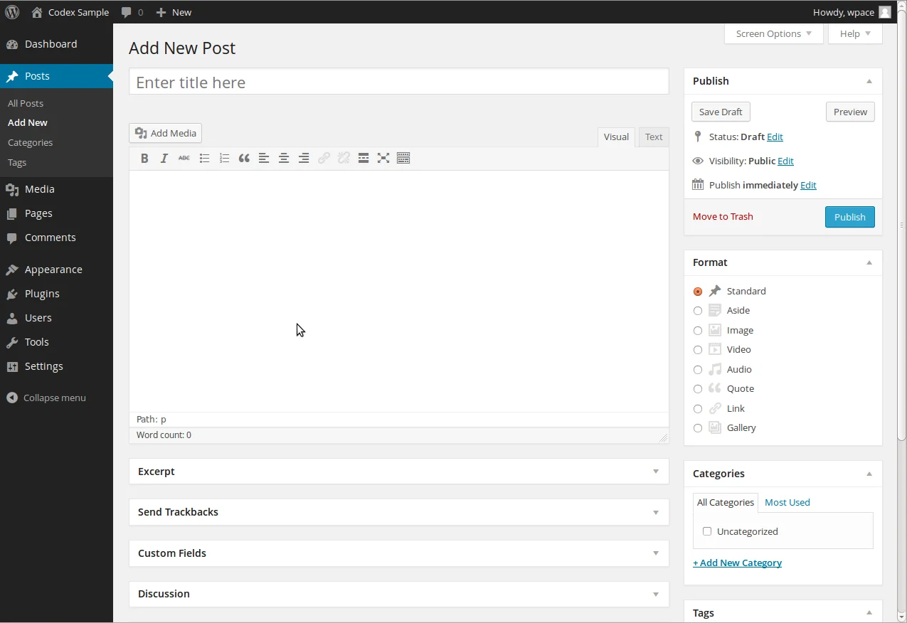 Sådan opretter du et blog-indlæg i WordPress 4 Menupunktet Indlæg og knappen Tilføj nyt i WordPress